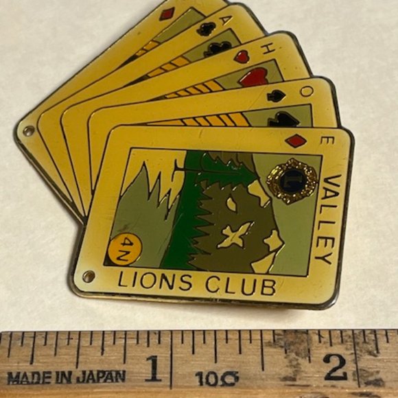 Tahoe Valley Lions Club Playing Cards Hat Lapel Tack Pin 2.5"x 2" - Picture 3 of 10
